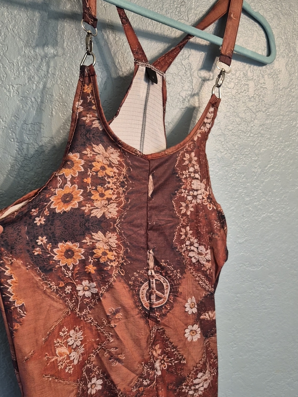 Floral Racerback Tank Top in Brown and Tan